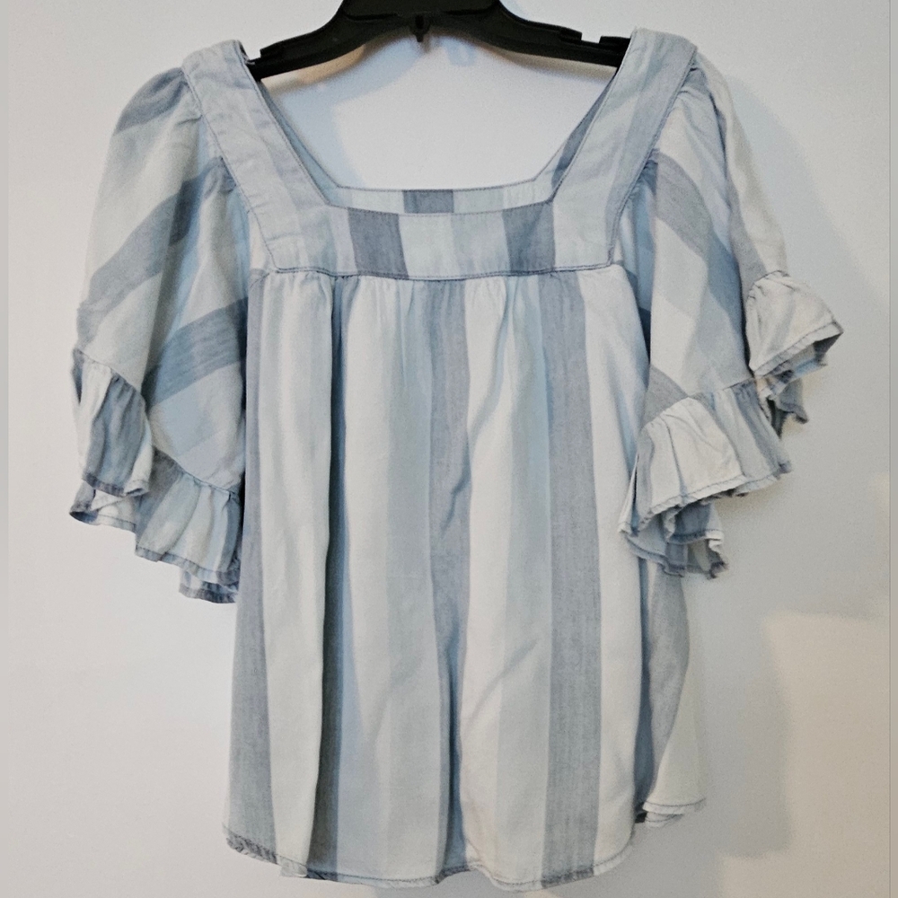 East 1946 Fashionable Blouse Top Boho Loose Blue Stripes Size M
